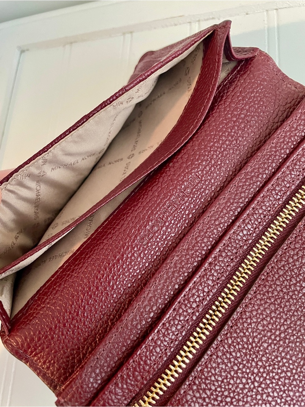 Michael Kors Burgundy Leather Wallet with Gold Padlock - Picture 3 of 6